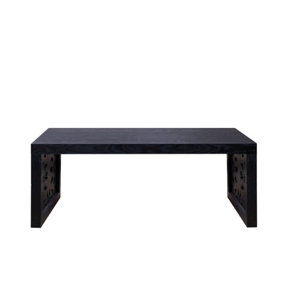 47.2 in Solid Black Carved Wood Coffee Table, Handcrafted Ornate Side Panels