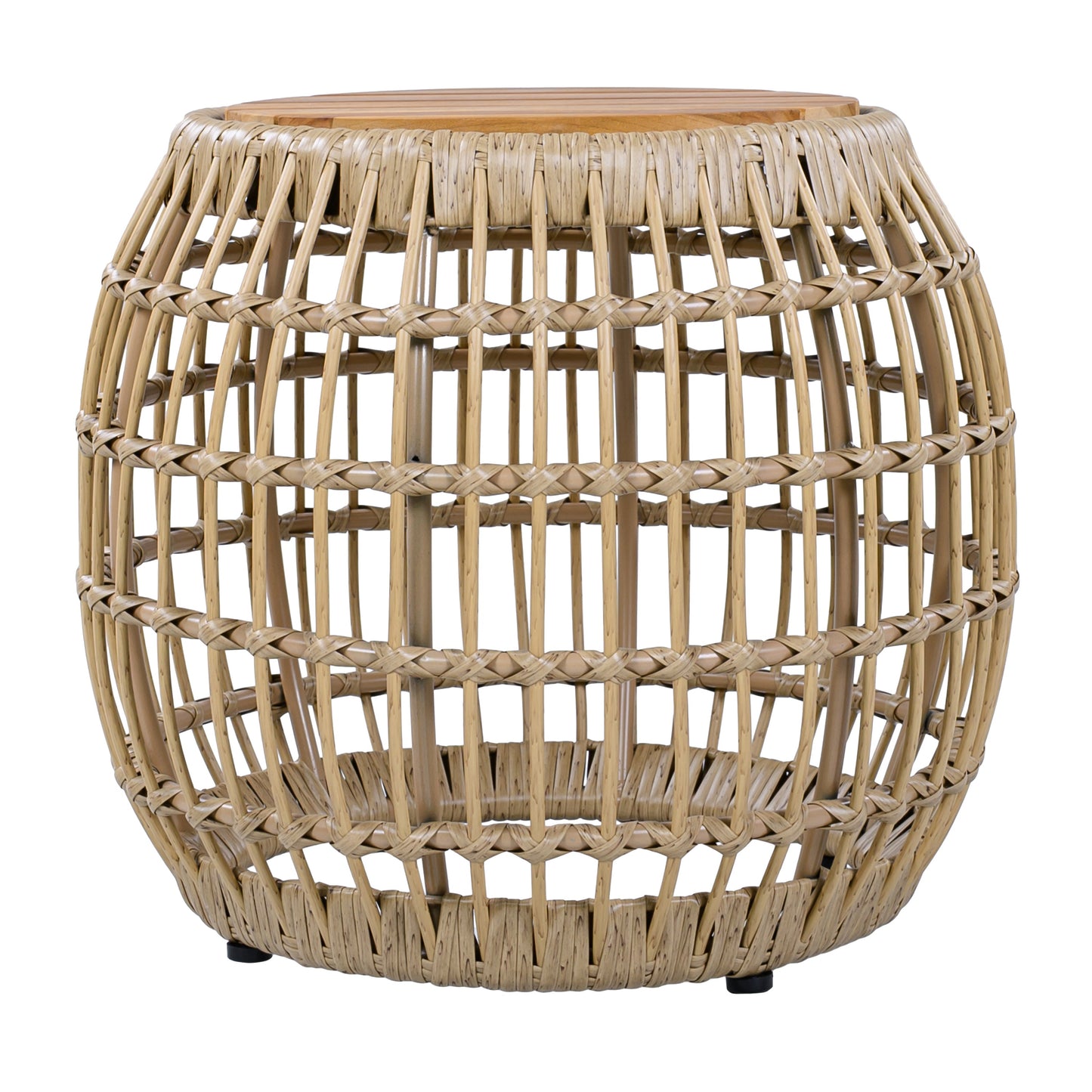 Outdoor Side Table Acacia Wood Wicker Base Round Light Brown 16in 150 LB