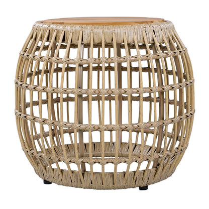Outdoor Side Table Acacia Wood Wicker Base Round Light Brown 16in 150 LB