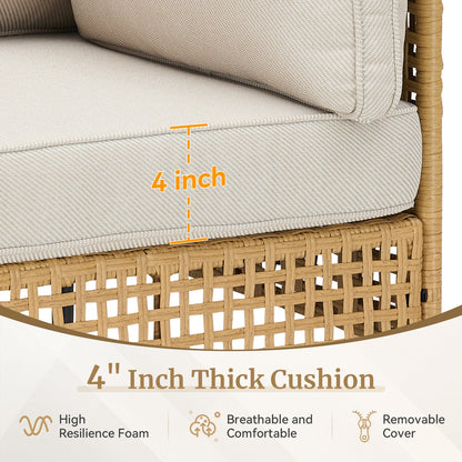 Outdoor Sectional Set Wicker Boho Beige Cushion Modular