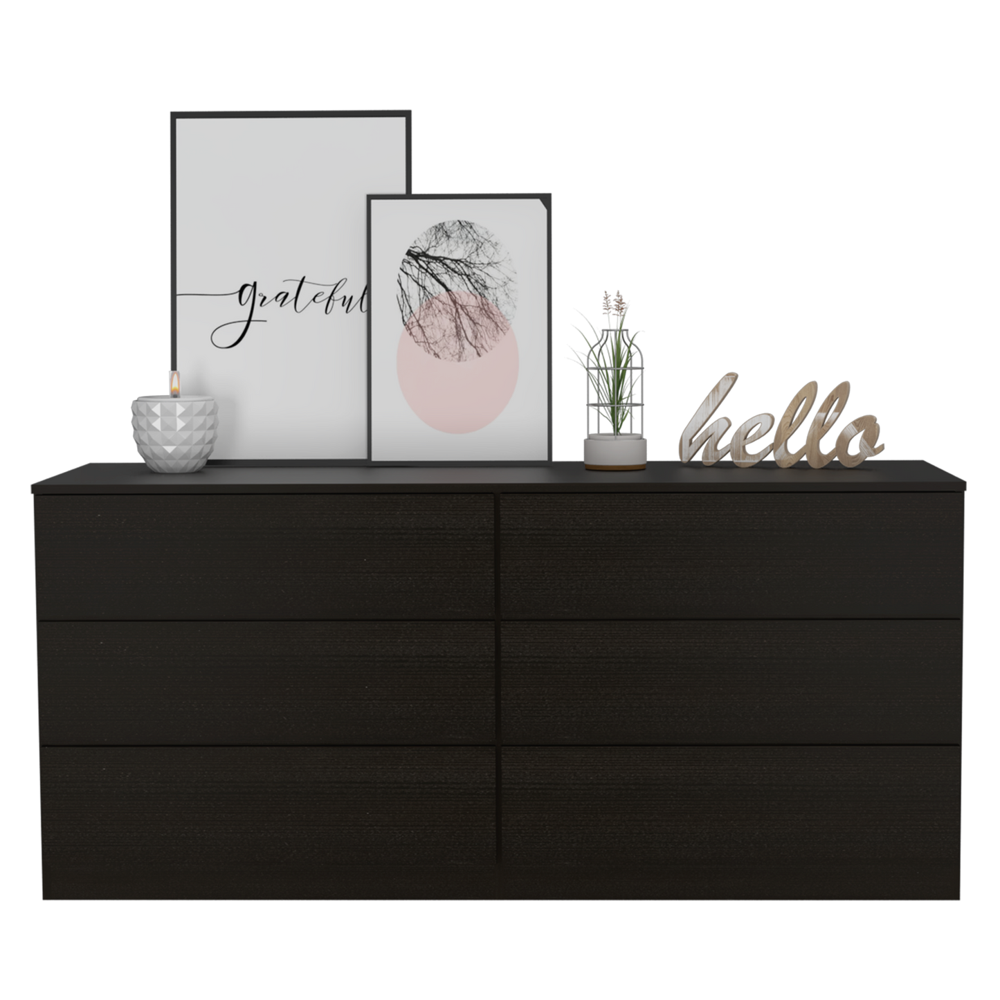 Dresser Minimalist 6-Drawer Wenge Particle Board Melamine Metal Legs 60.4 In