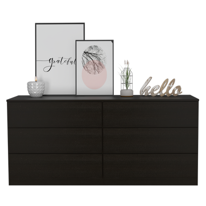 Dresser Minimalist 6-Drawer Wenge Particle Board Melamine Metal Legs 60.4 In