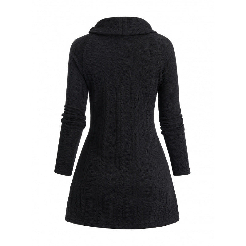 Womens Asymmetrical Turtleneck Long-Sleeve Knitted Cardigan