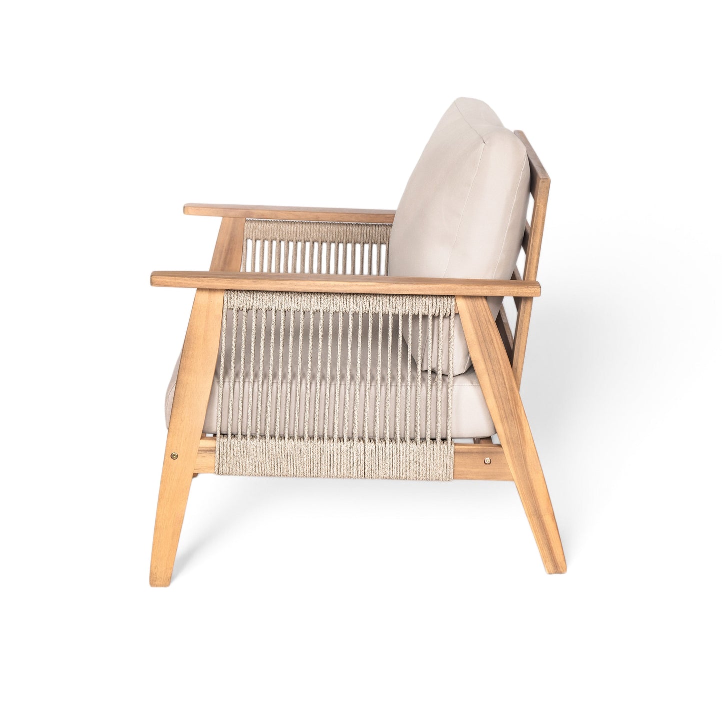 Outdoor Conversation Set 4 Piece Acacia Wood Rope