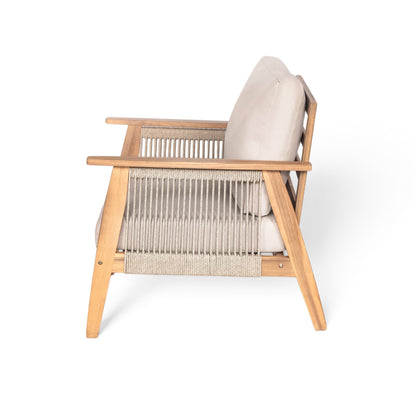 Outdoor Conversation Set 4 Piece Acacia Wood Rope