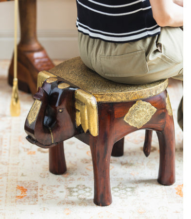 The Majestic Elephant: Handcrafted Wood & Brass Stool