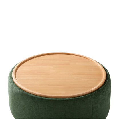 29 Inch Round Storage Ottoman Solid Rubberwood Legs Chenille, Green