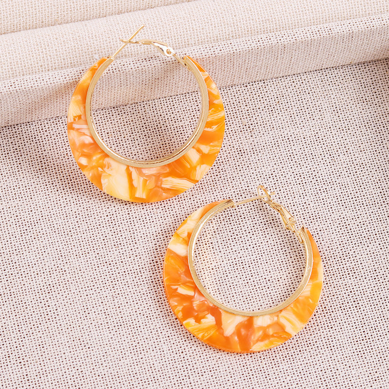 Designer Inspired Color Block Acetate Wide C Acrylic Stud Earrings