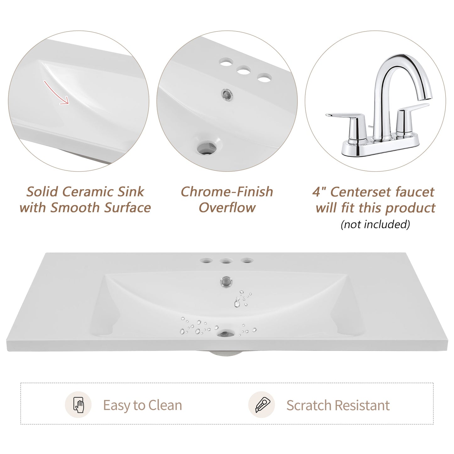 36' Bathroom Vanity with Sink Combo, Six Drawers, Multi-Functional Drawer Div...