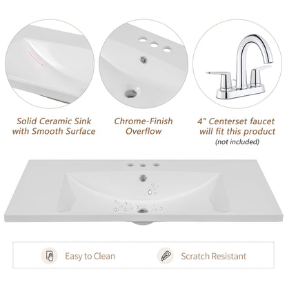 36' Bathroom Vanity with Sink Combo, Six Drawers, Multi-Functional Drawer Div...