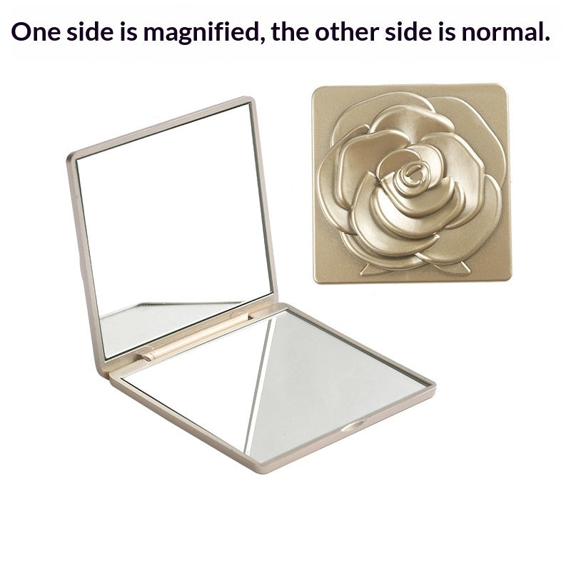 Portable Folding Mirror With Electroplated Rose Design