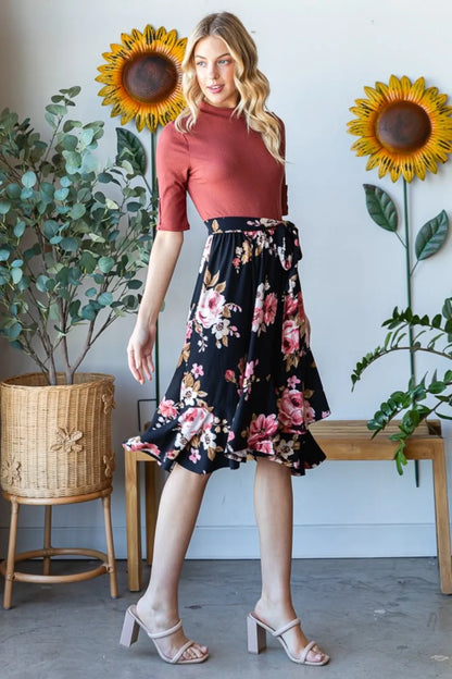Reborn J Floral Wrap Ruffle Hem Dress