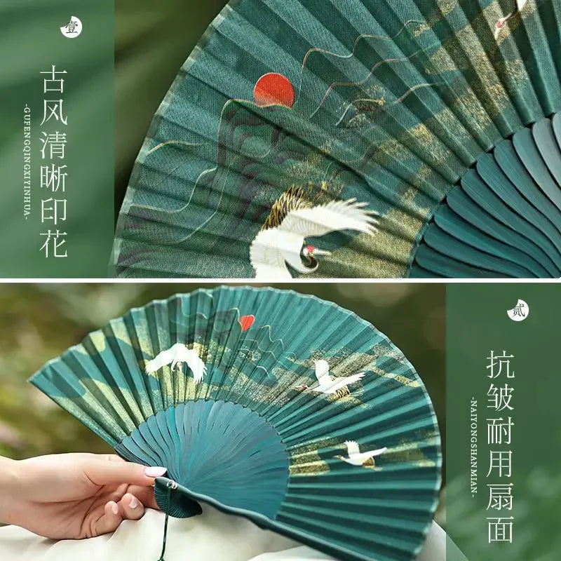 Xianhe Printing and Dyeing Folding Fan Ancient Style Hairpin Hanfu Fan Headwear New Chinese Accessories Women's Travel Matching