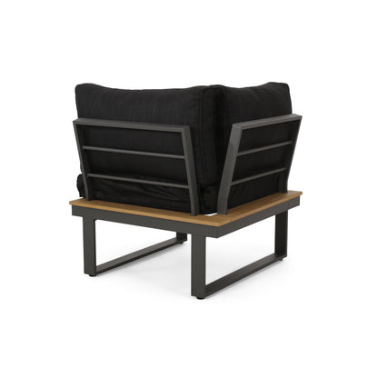 Outdoor Sectional Set Aluminum Acacia Wood Dark Gray 5 Piece Seats 5