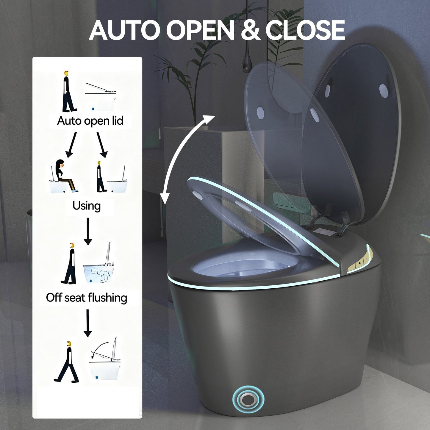 Unique Smart Toile with Built-in Bidet, Auto Open/Close Seat, Foot Sensor, LE...