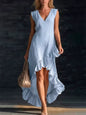 Full Size V-Neck Ruffle Hem High-Low Dress Plus Size