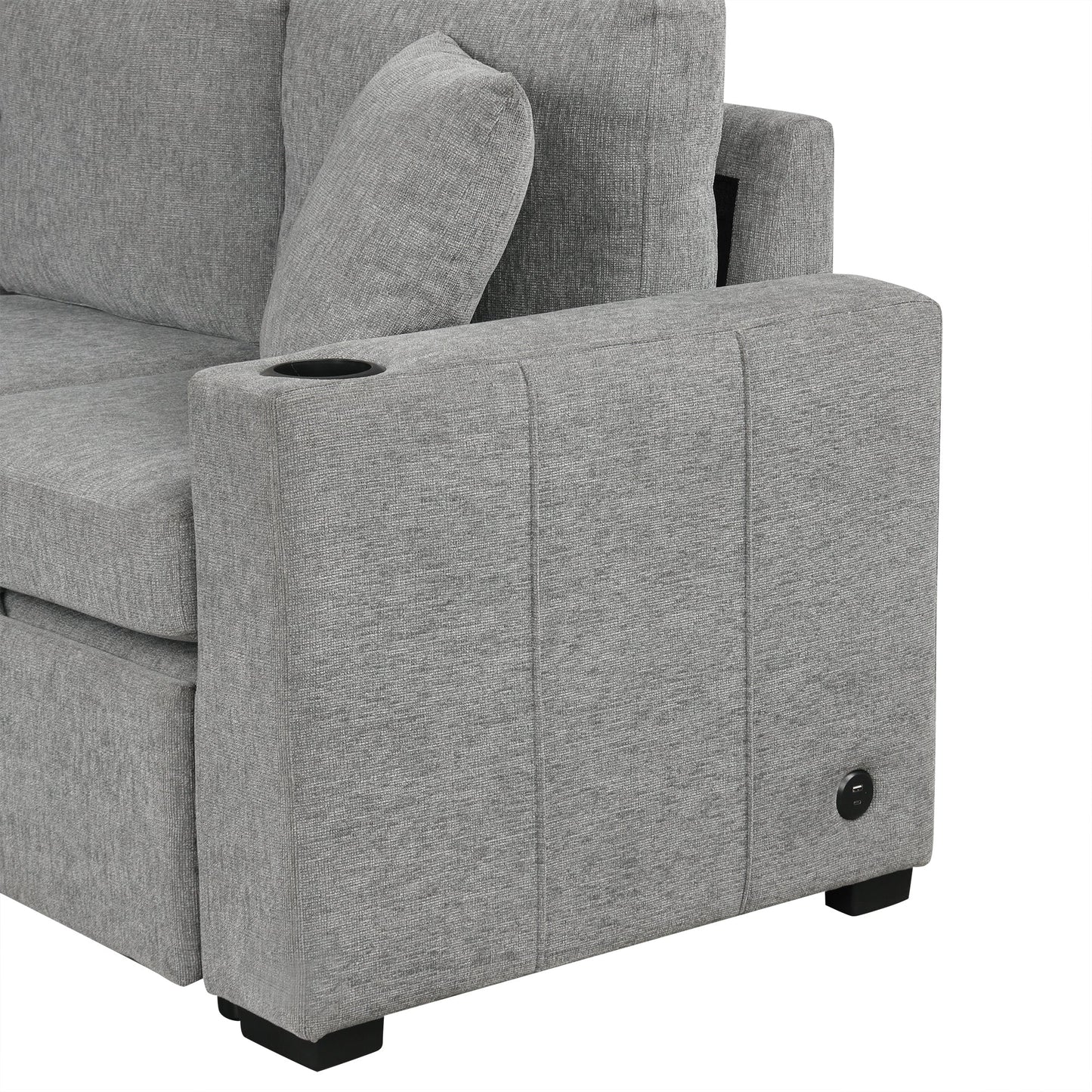 84" Sectional Sofa Convertible Pull-Out USB Gray