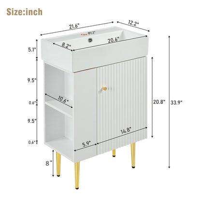 Amelia 21.6' Bathroom Vanity with Storage Cabinet, Single Ceramic Sink and Le...