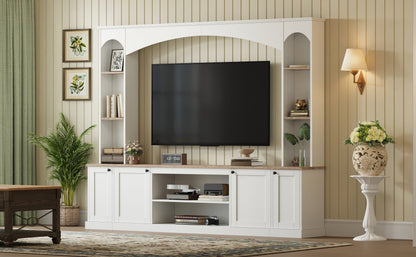 Entertainment Center Arched Wall Unit White MDF Fits TV 91.6x14.9x73.8 In