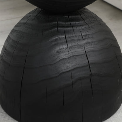 Solid Mango Wood Round Side Table, 12.2x18.11 in, Black, Burnt Vintage Look