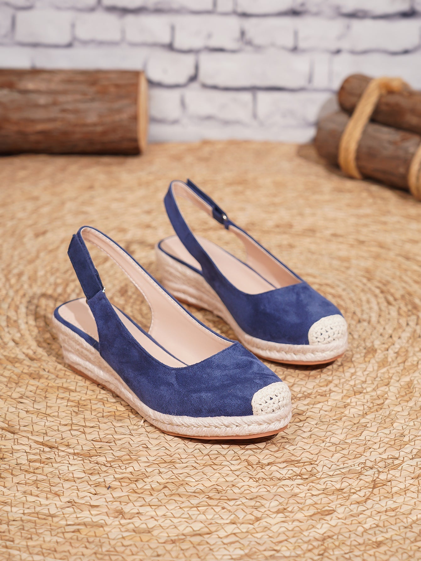 Retro Closed-toe Slingback Wedge Womens Shoes Straw-woven