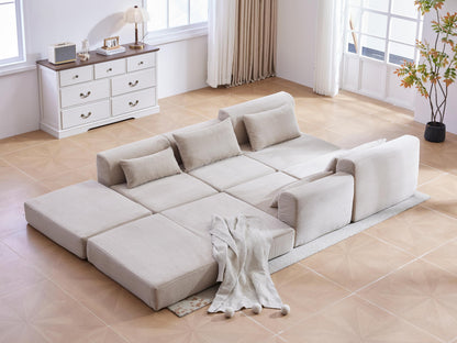 Sectional Sofa L-Shape Fabric Camel 4 Seat 100 In 5 Pillows No Assembly