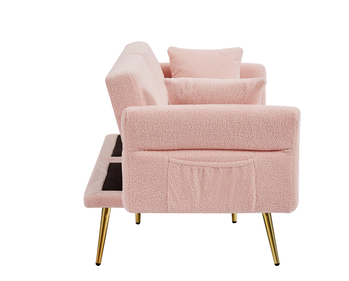 Loveseat Futon Teddy Fabric Pink Convertible 4-Angle Adjustable