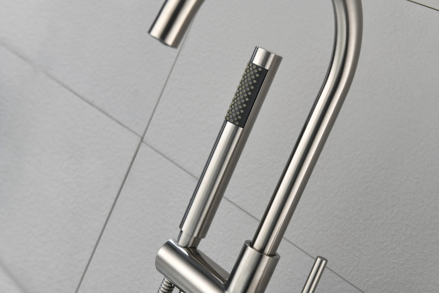Floor Mounted Tub Faucet High Flow Freestanding Tub Filler with Handheld Shower Swivel