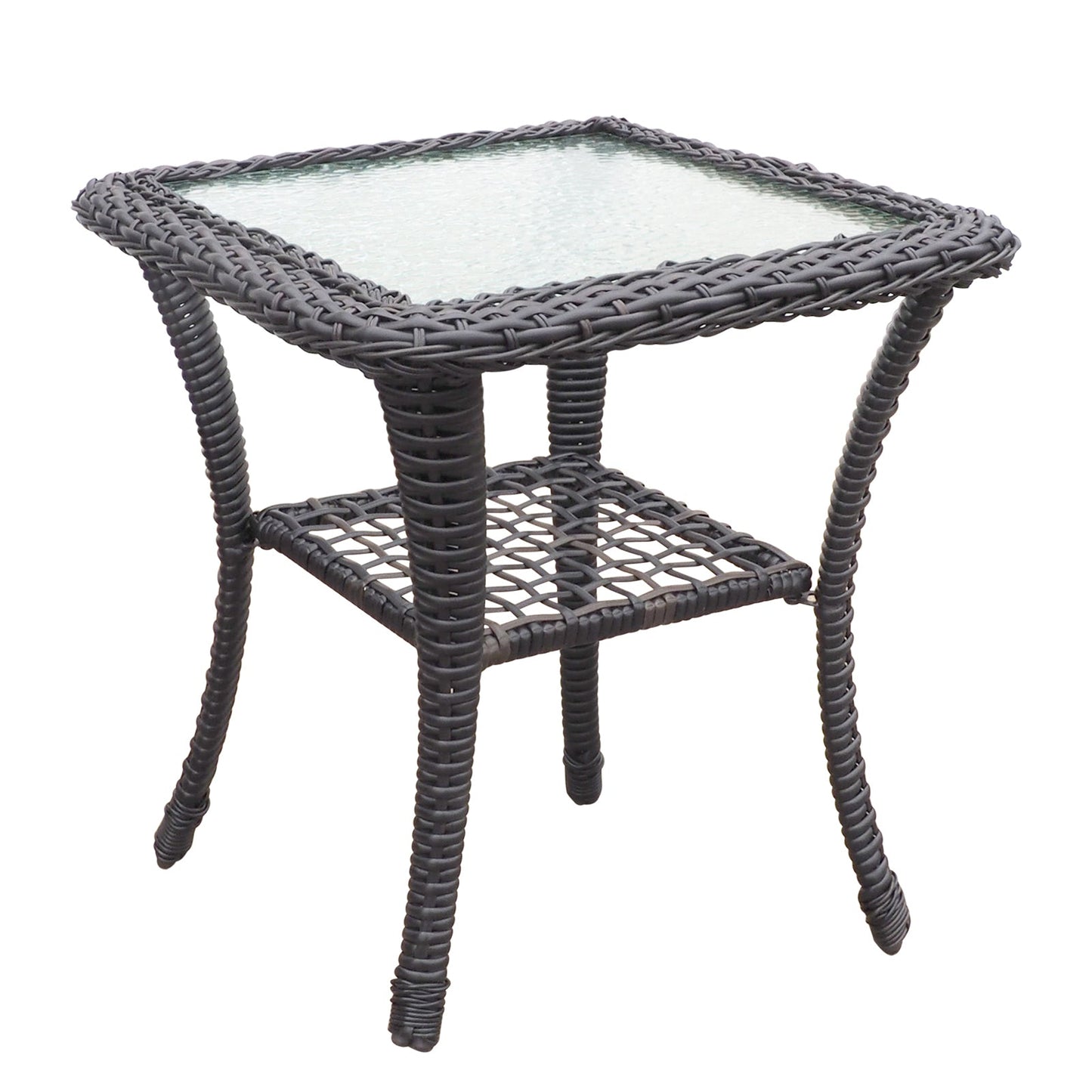 Outdoor Conversation Set Wicker Swivel Rocker Navy Glass Table 3 Piece