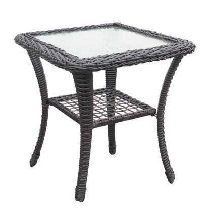 Outdoor Conversation Set Wicker Swivel Rocker Navy Glass Table 3 Piece