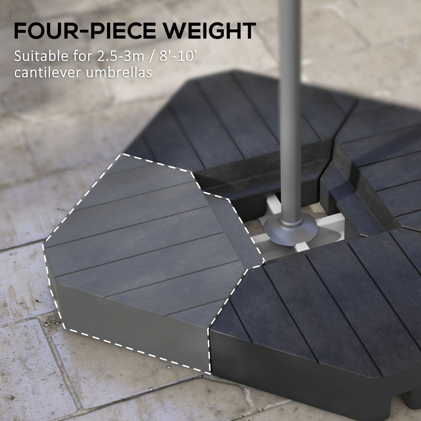 Patio Umbrella Base Cantilever Fillable HDPE 4 Piece 176 LB Wood Grain