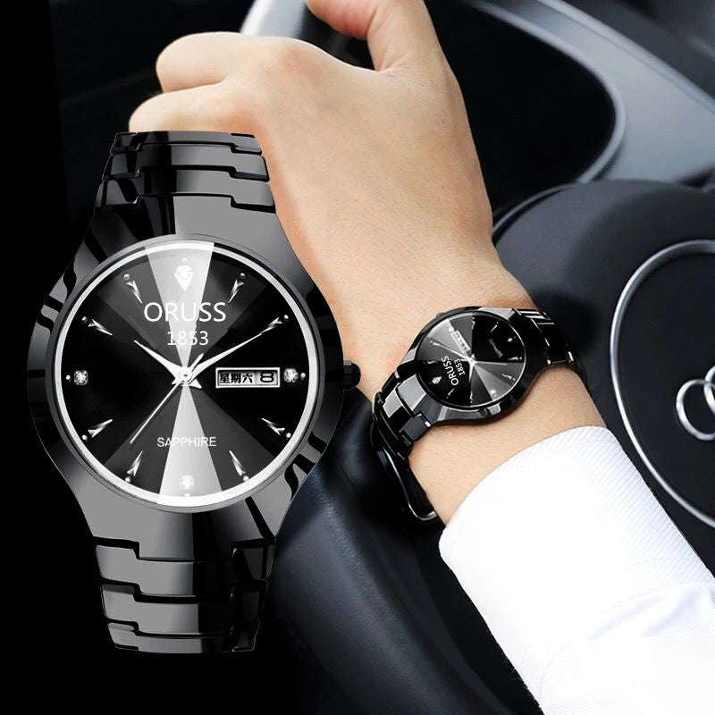 Tungsten Steel Color Waterproof Fashion Student Couple Calendar Quartz Watch