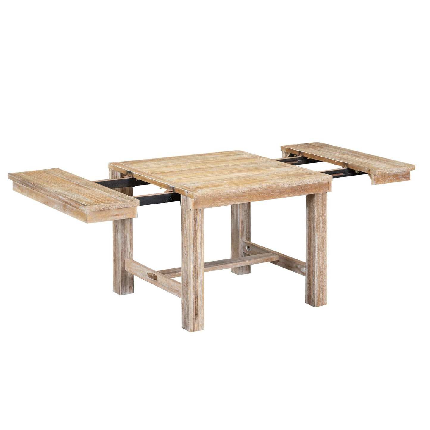Farmhouse 82inch 6-Piece Extendable Dining Table with Footrest, 4 Upholstered