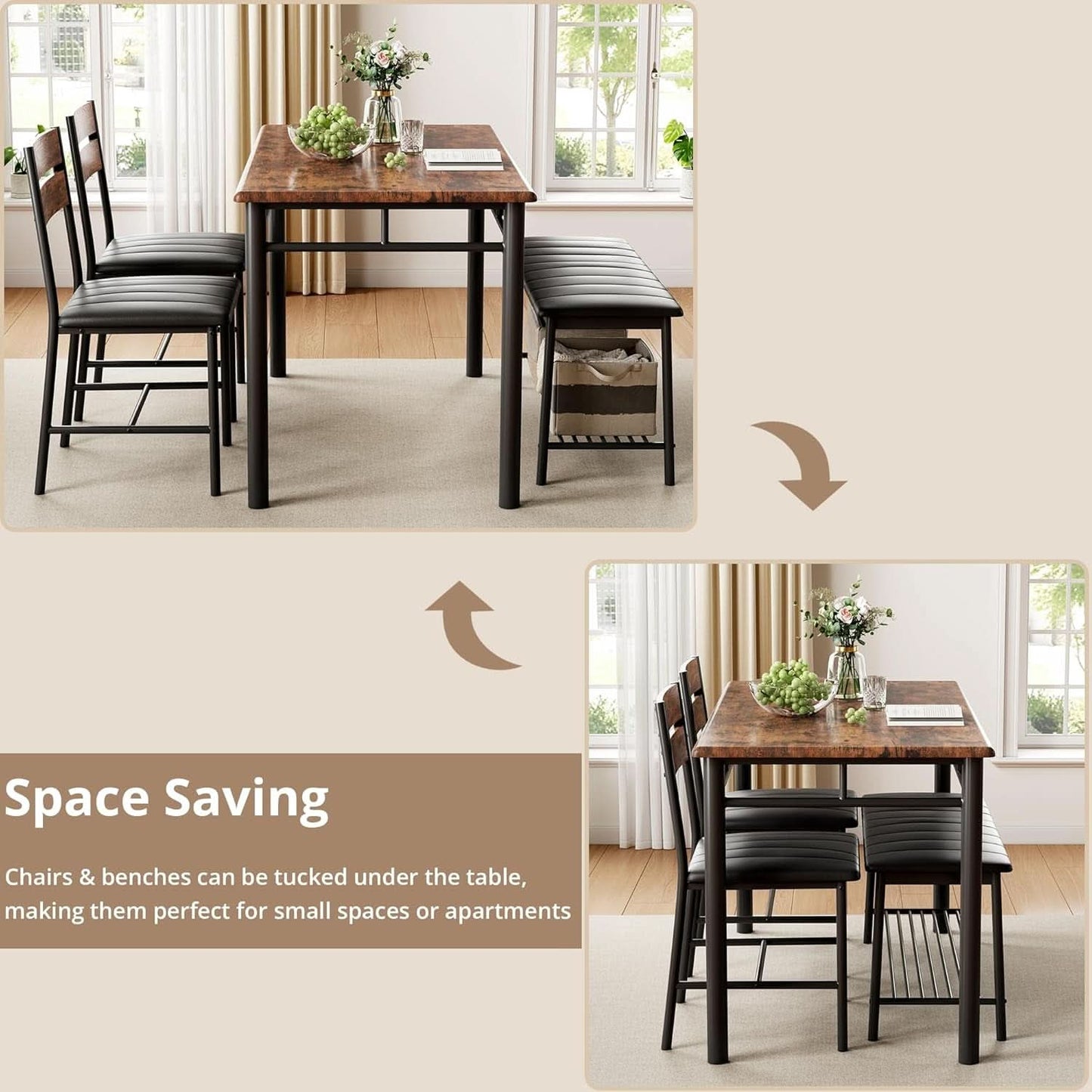 Industrial Dining Room Table Set For Four Rustic Brown