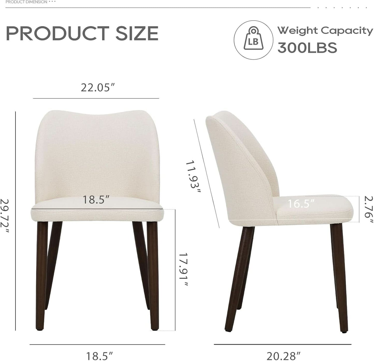 Upholstered Dining Chairs Pair Beige Fabric Wood Legs