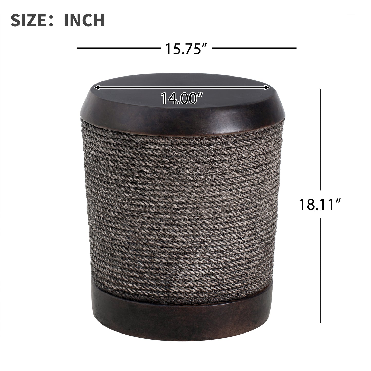 Outdoor Side Table MGO Braided Cord Cylinder Dark Brown 15.75x18in