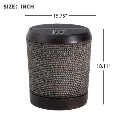 Outdoor Side Table MGO Braided Cord Cylinder Dark Brown 15.75x18in