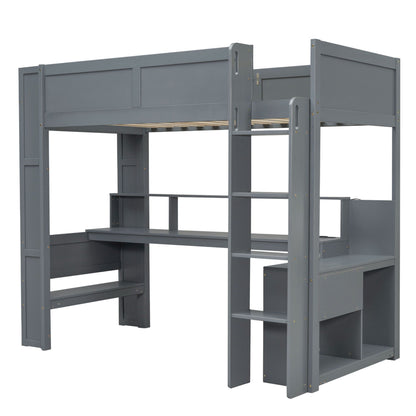 Gaming Loft Bed With Desk, Multi Storage Shelves, LED And Charging Station