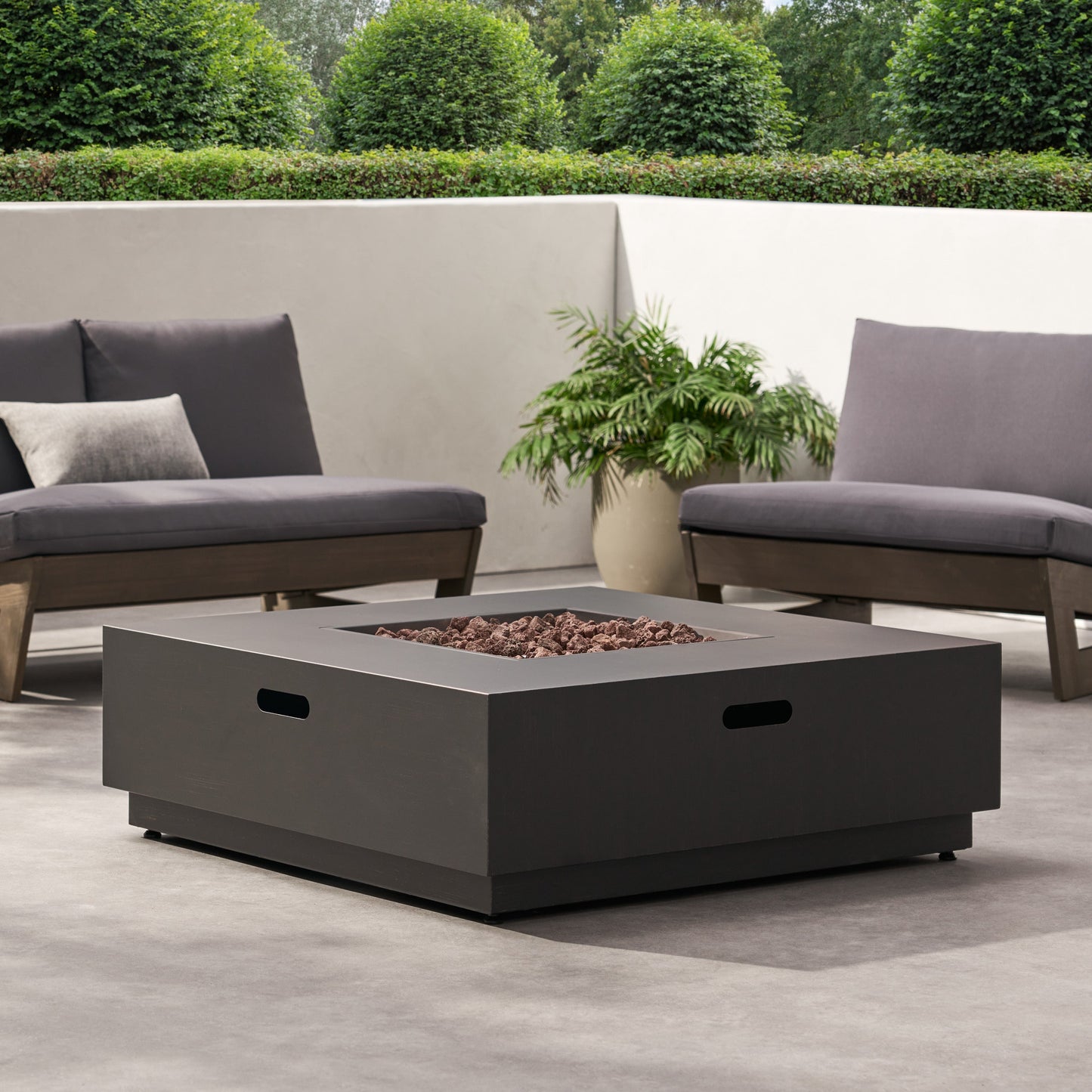 Stylish 40' Square Fire Pit in Brown and Gold Iron for Outdoor Warmth