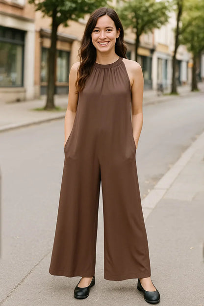 Double Take Full Size Tie Back Cutout Sleeveless Jumpsuit