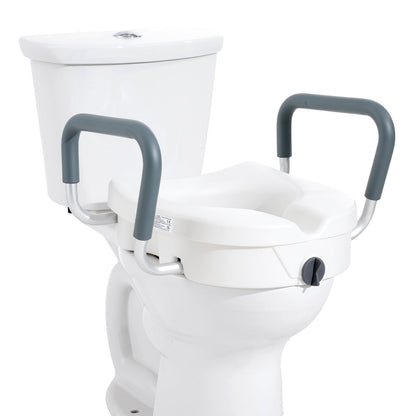 Raised Toilet Seat 5 In Height Padded Armrests Adjustable Twist Lock 350 LB