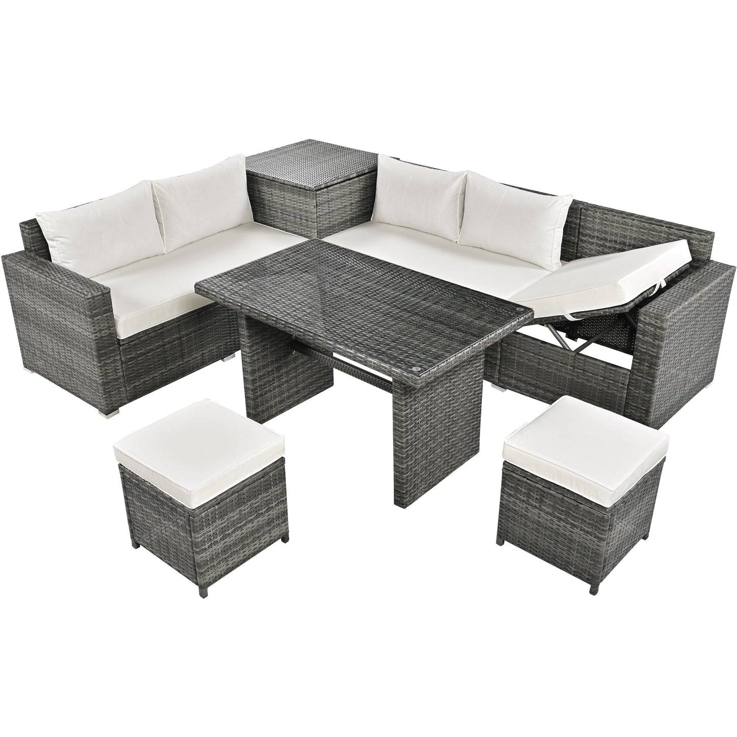 Outdoor 6-Piece All Weather PE Rattan Sofa Set, Garden Patio Wicker Sectional