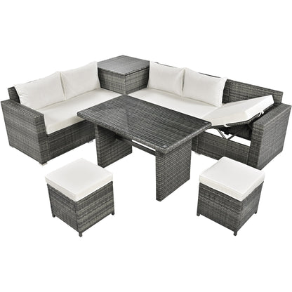 Outdoor 6-Piece All Weather PE Rattan Sofa Set, Garden Patio Wicker Sectional