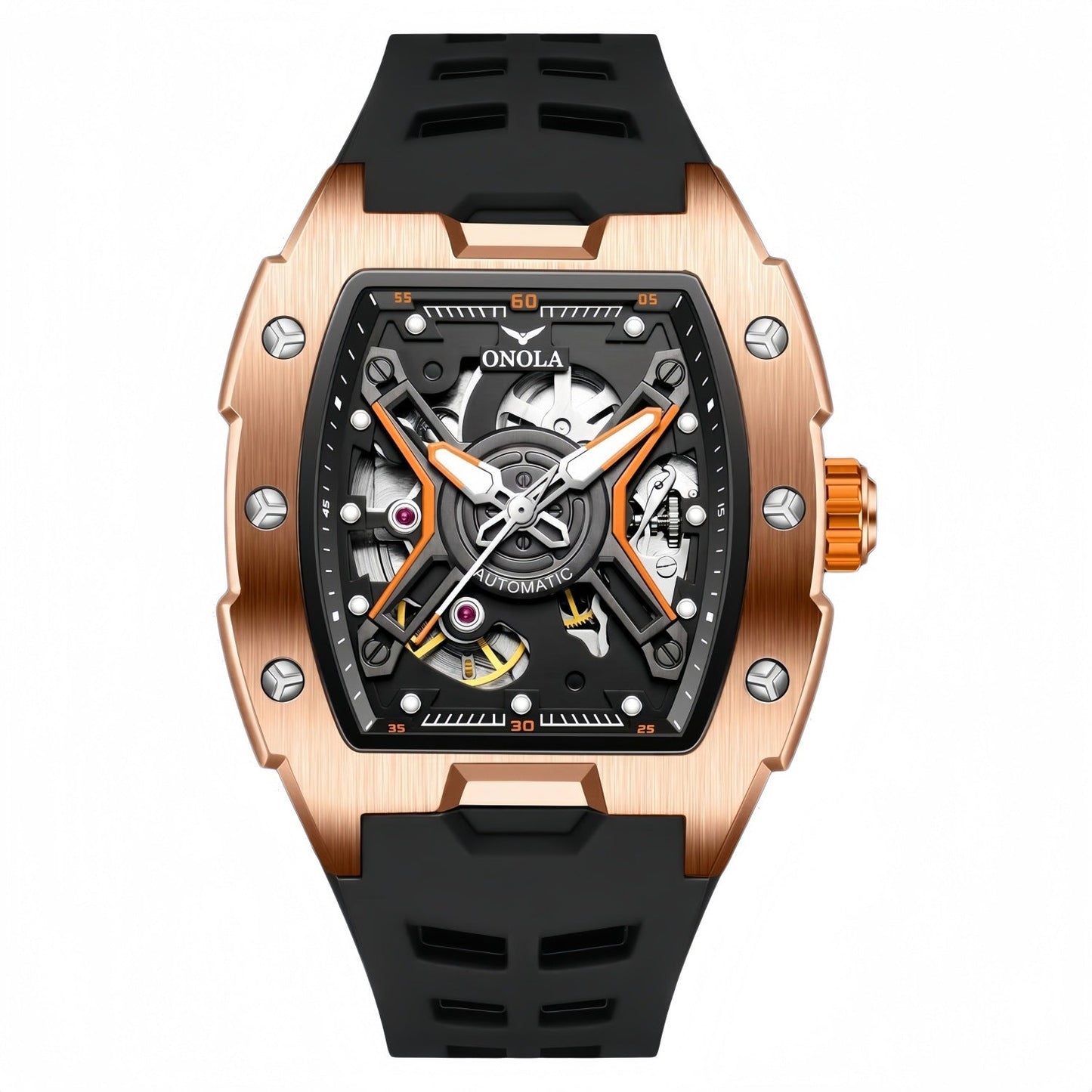 Fully Automatic Mechanical Mens Watch With A Silicone Strap And Water Resistance