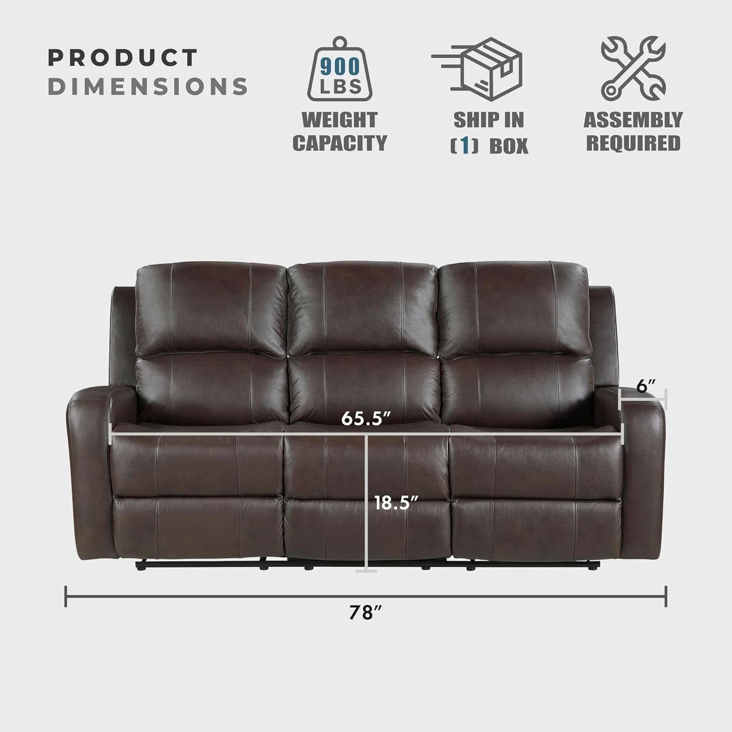 Manual Double Recliner Sofa Brown Leather Match Wall Hugger