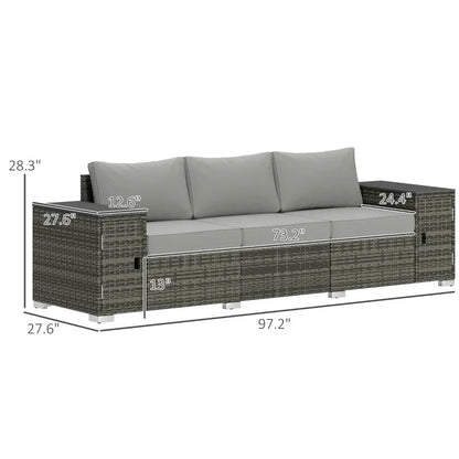 Outdoor Sofa Set Wicker Gray 3 Seat Storage Armrests 794 lb Capacity