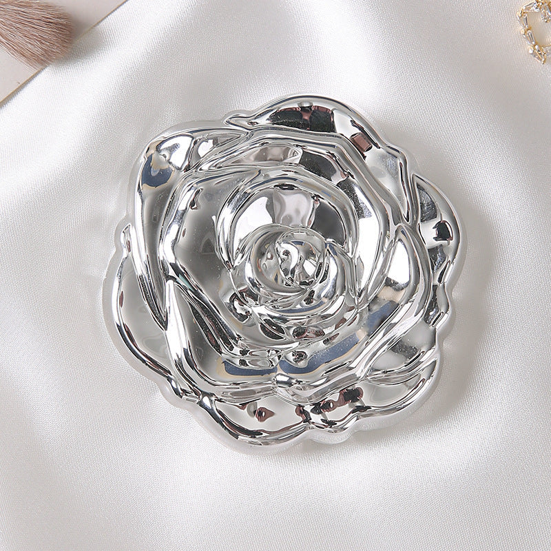 Portable Folding Mirror With Electroplated Rose Design