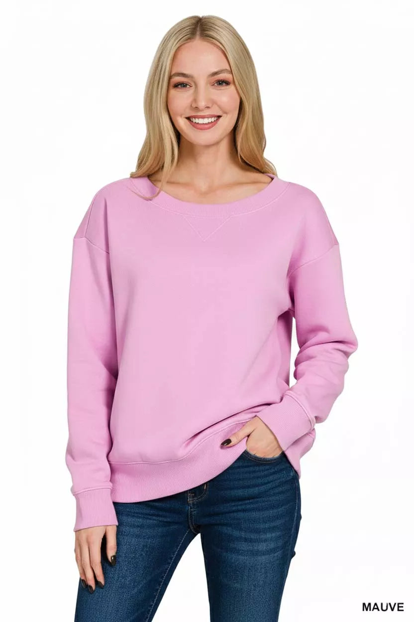 Zenana Fleece Boat Neck Sweatshirt