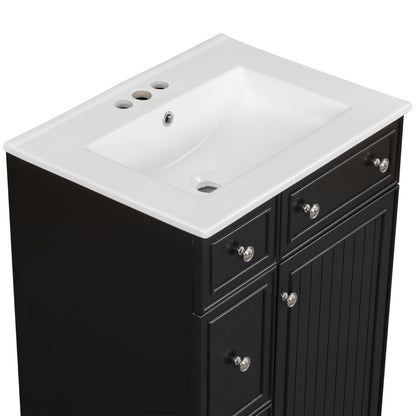 Transitional Bathroom Vanity Cabinet with Ceramic Sink, 24-Inch, Black, Solid...