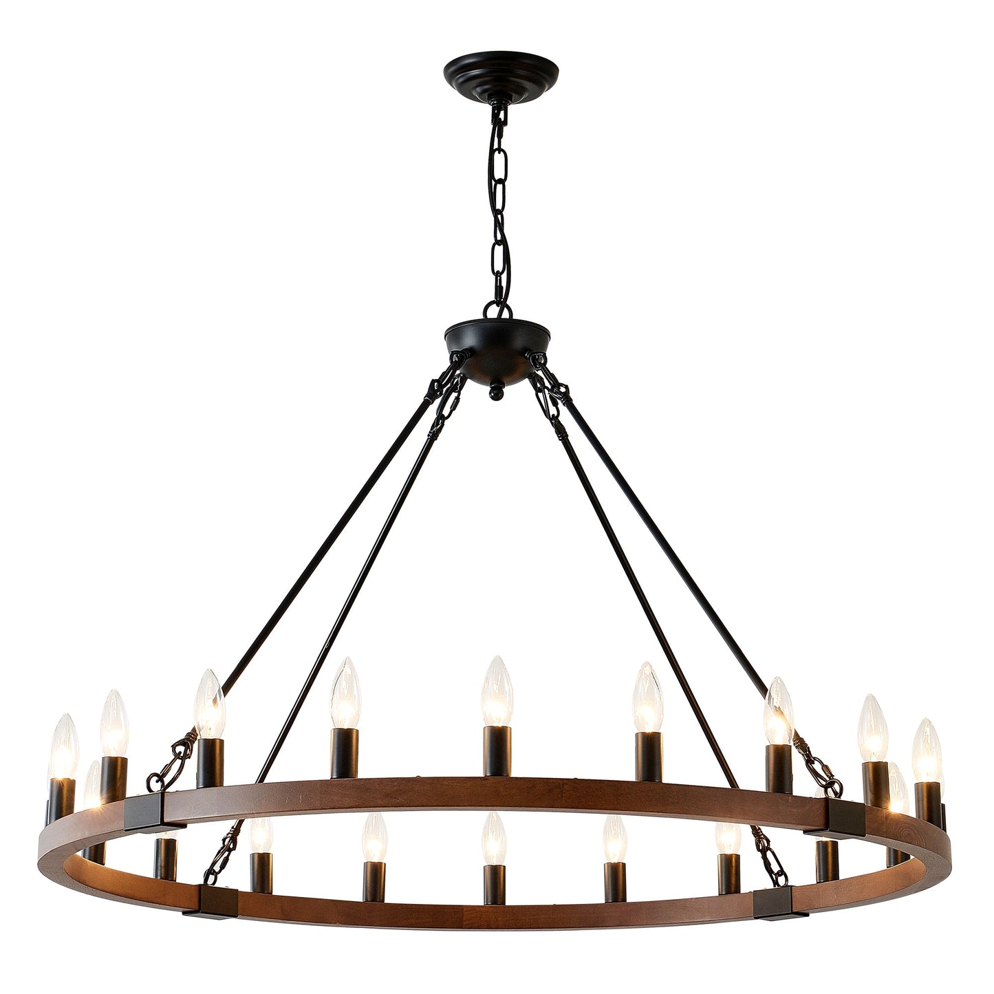 Chandelier Wood Wagon Wheel 20-Light Farmhouse Matte Black 39.3 In